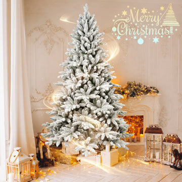 6ft PE & PVC Flocked Christmas Tree with Sturdy Iron Stand