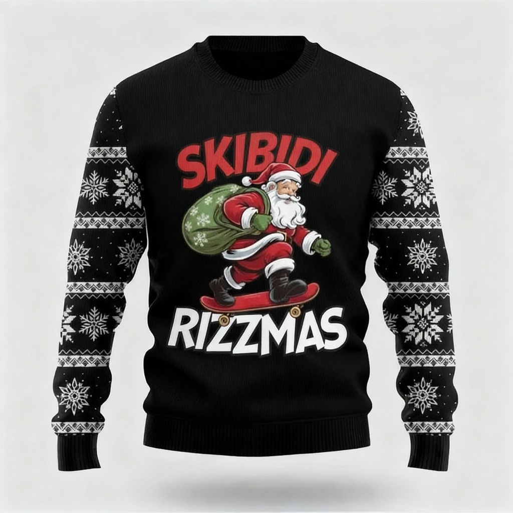 Santa Clause Print - Black Holiday Icon Sweater