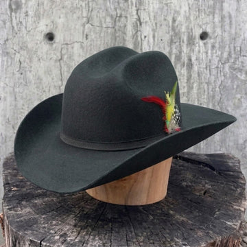 Black Low Brim Felt Hat with Feather Band