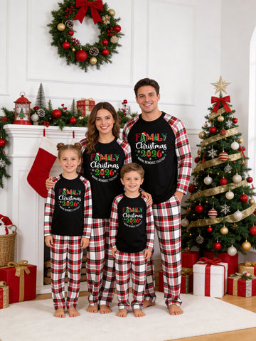 2026 Festive Letter Block Graphic Matching Family Christmas Pajamas Holiday PJs