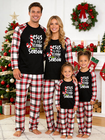 Faith Religious Candy Cane Jesus Matching Family Christmas Pajamas Holiday Set