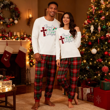 Christmas White&Red&Green Plaid Pants Couple Matching Pajamas