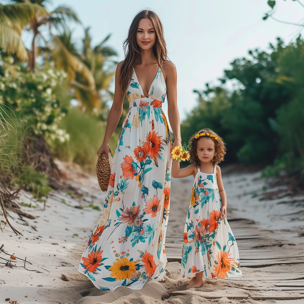 Mother and Daughter Floral Print Maxi Dresses