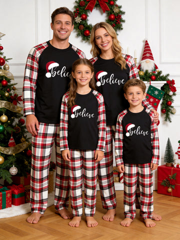 Classic Believe Santa Hat Print Matching Family Christmas Pajamas Holiday Sleepwear