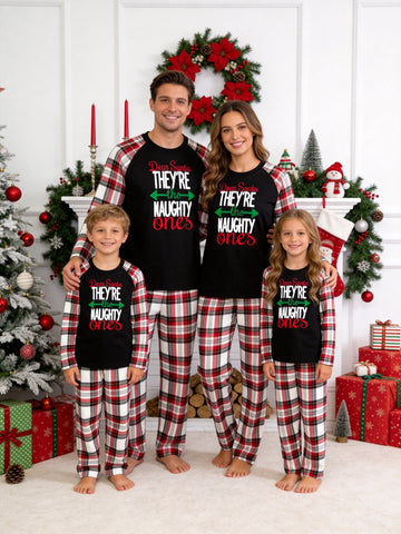 Funny Naughty Ones Letter Print Matching Family Christmas Pajamas Holiday PJs