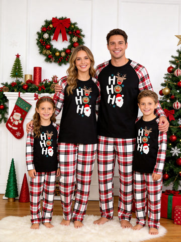 Cute Ho Ho Ho Santa Gingerbread Matching Family Christmas Pajamas Holiday Sleepwear