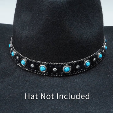 TURQUOISE BEADED LEATHER HAT BAND