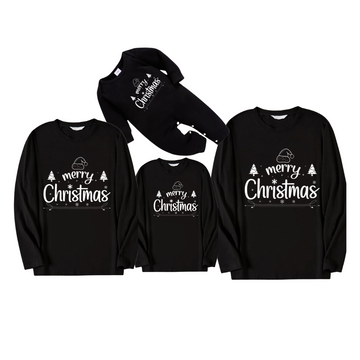 "Merry Christmas" White Letter 2024 Black Long Sleeve Top