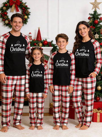 Minimalist Merry Christmas Tree Print Matching Family Pajamas Holiday PJs