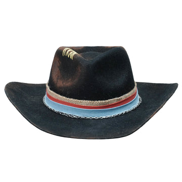 Black Rolled Brim Felt Hat with Silver Chain Band