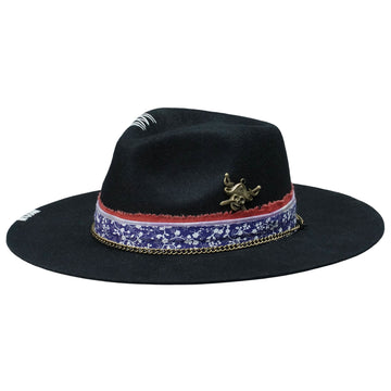 Felt Hat: Floral Fabric and Ornate Metal Detail