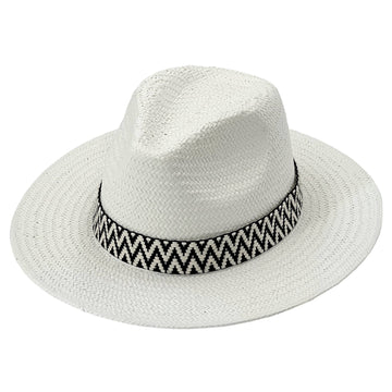 White Straw Hat – Graphic Woven Trim