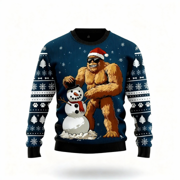 Animal & Snowman Pattern Print - Vintage Christmas Icon Ugly Sweater