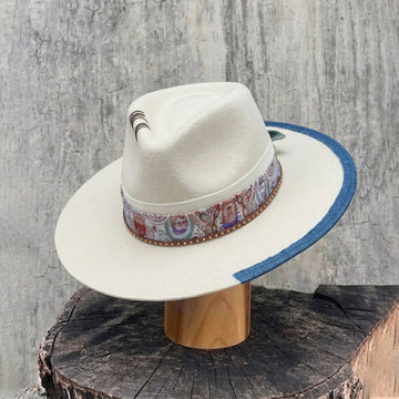 Off-White Felt Hat - Custom Patterned Fabric Strap
