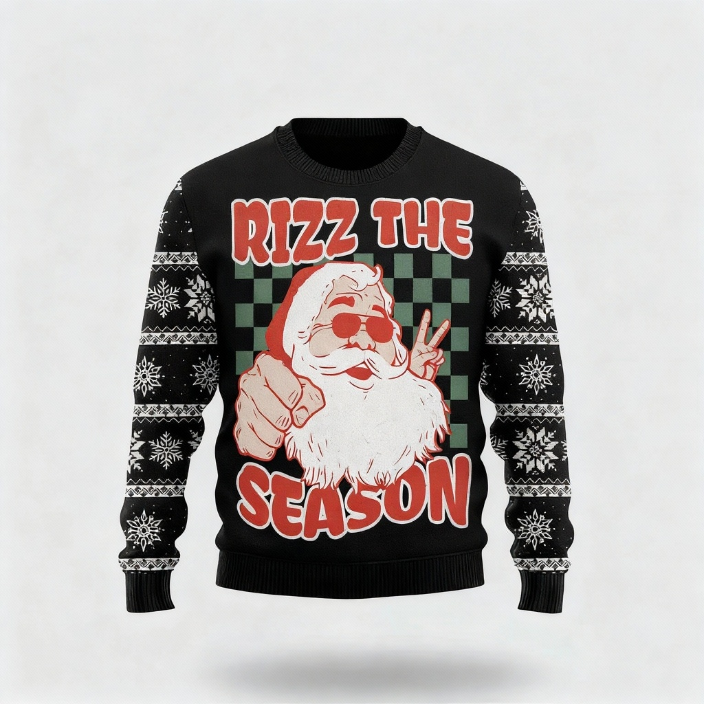 Funny Santa Claus Print - Black Holiday Icon Sweater