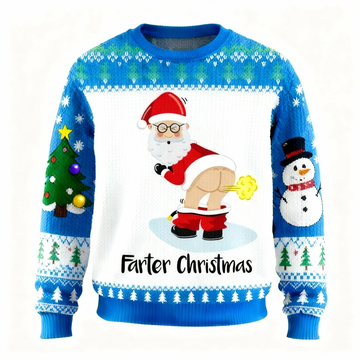 Festive Wacky Santa Print Holiday Sweater - Ultimate Ugly Christmas Party Look