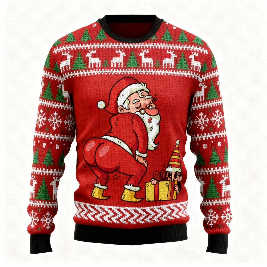 Funny Christmas Gift Santa Print Sweater - Ugly & Cozy Unisex Pullover