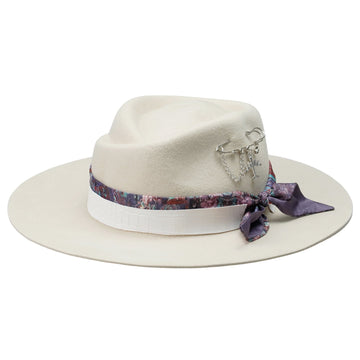 Felt Rose Hat with Textured Leather Trim