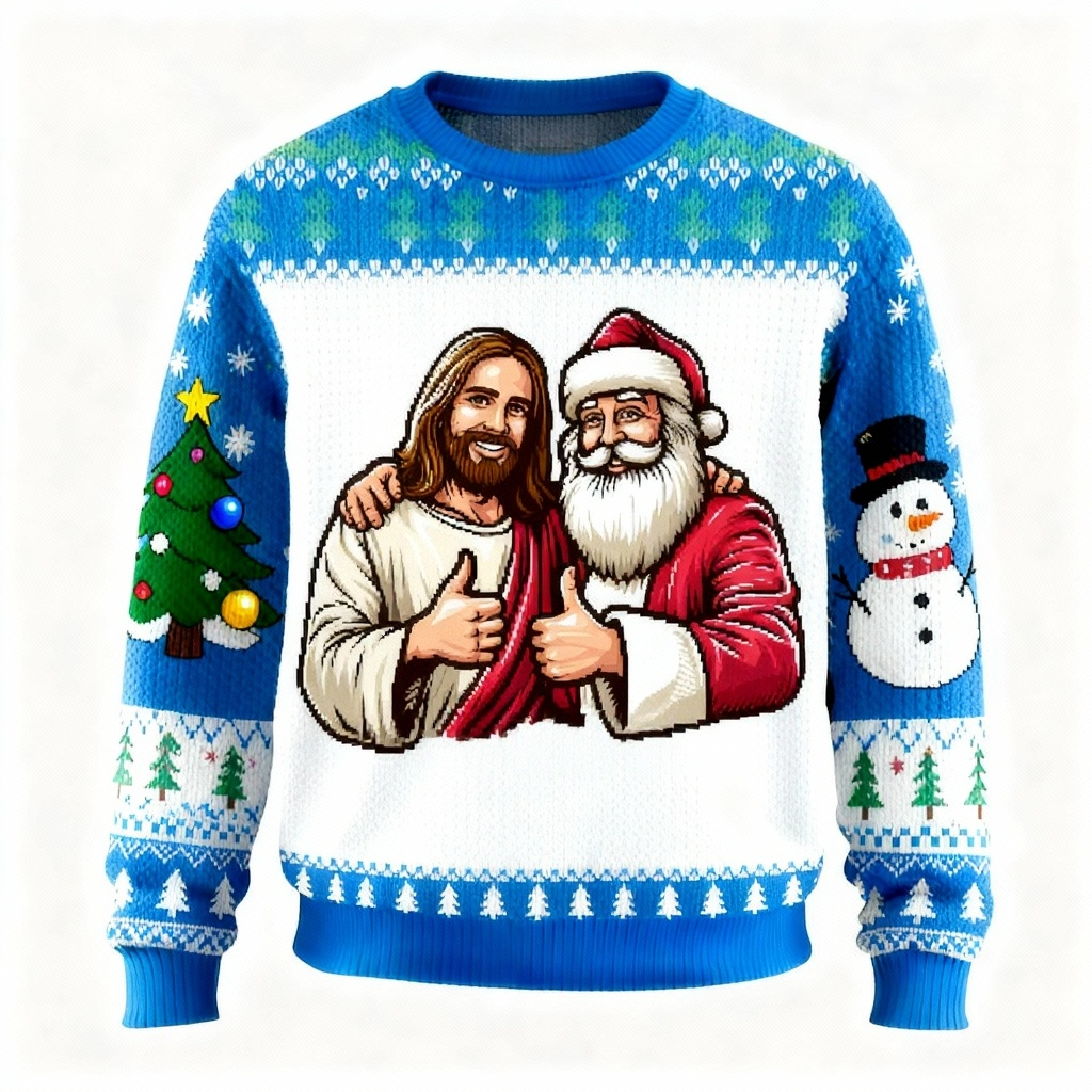 Santa & Jesus Pattern Print Sweater - Ugly & Cozy Unisex Pullover