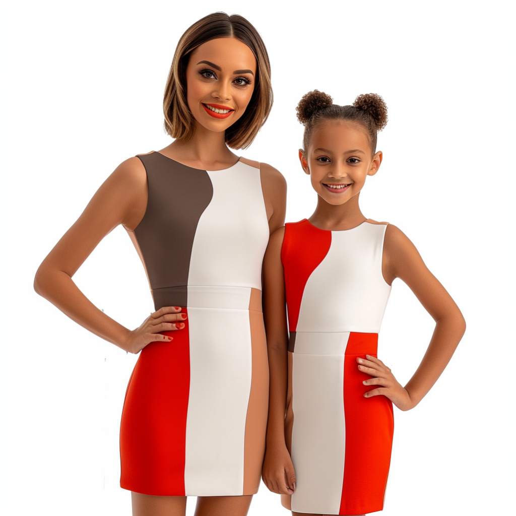 Mom and Daughter Color Block Sleeveless Bodycon Dress