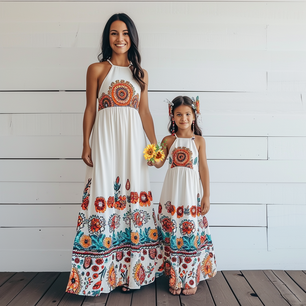 Mother and Daughter Boho Halter Long Dresses