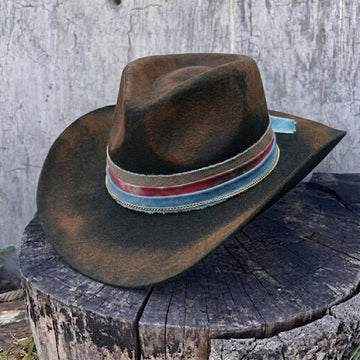 Black Felt Hat - Burnt Edge with Gold Chain Detail