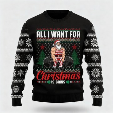 Colorful Santa Claus Cartoon Print - Black Holiday Icon Sweater