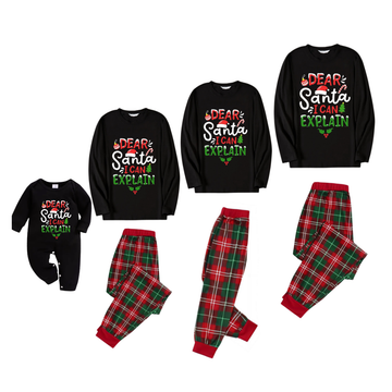 "Dear Santa I can Explain" Slogan Printed Red and Green Plaid Family Matching Pajama