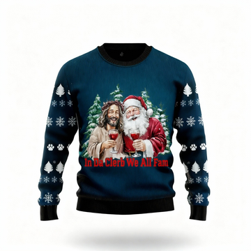 Jesus & Santa Claus Print - Vintage Christmas Icon Ugly Sweater