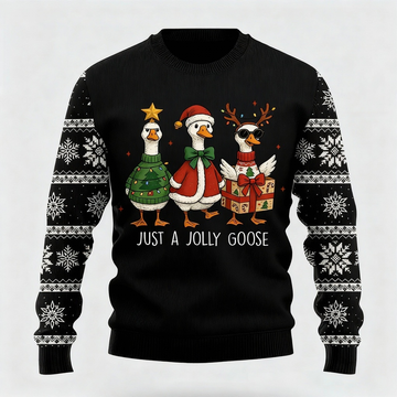 Playful Gooses Print - Black Holiday Icon Sweater