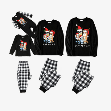 Bluey-Themed Festive Animal Pattern Black&White Plaid Family Pajama Sets