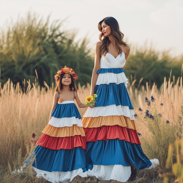 Mom and Daughter Matching Color Block Maxi Dress