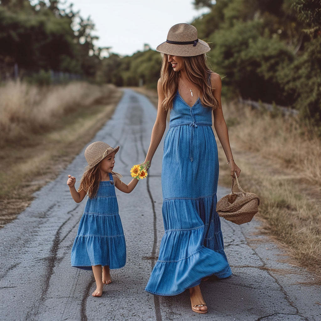 Mom and Daughter Denim Matching Cami Dress