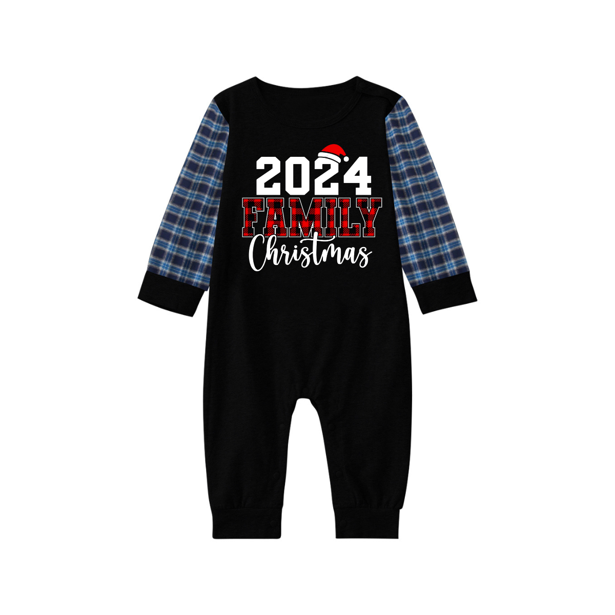 "2024 Family Christmas " Text Print Blue Plaid Family Christmas