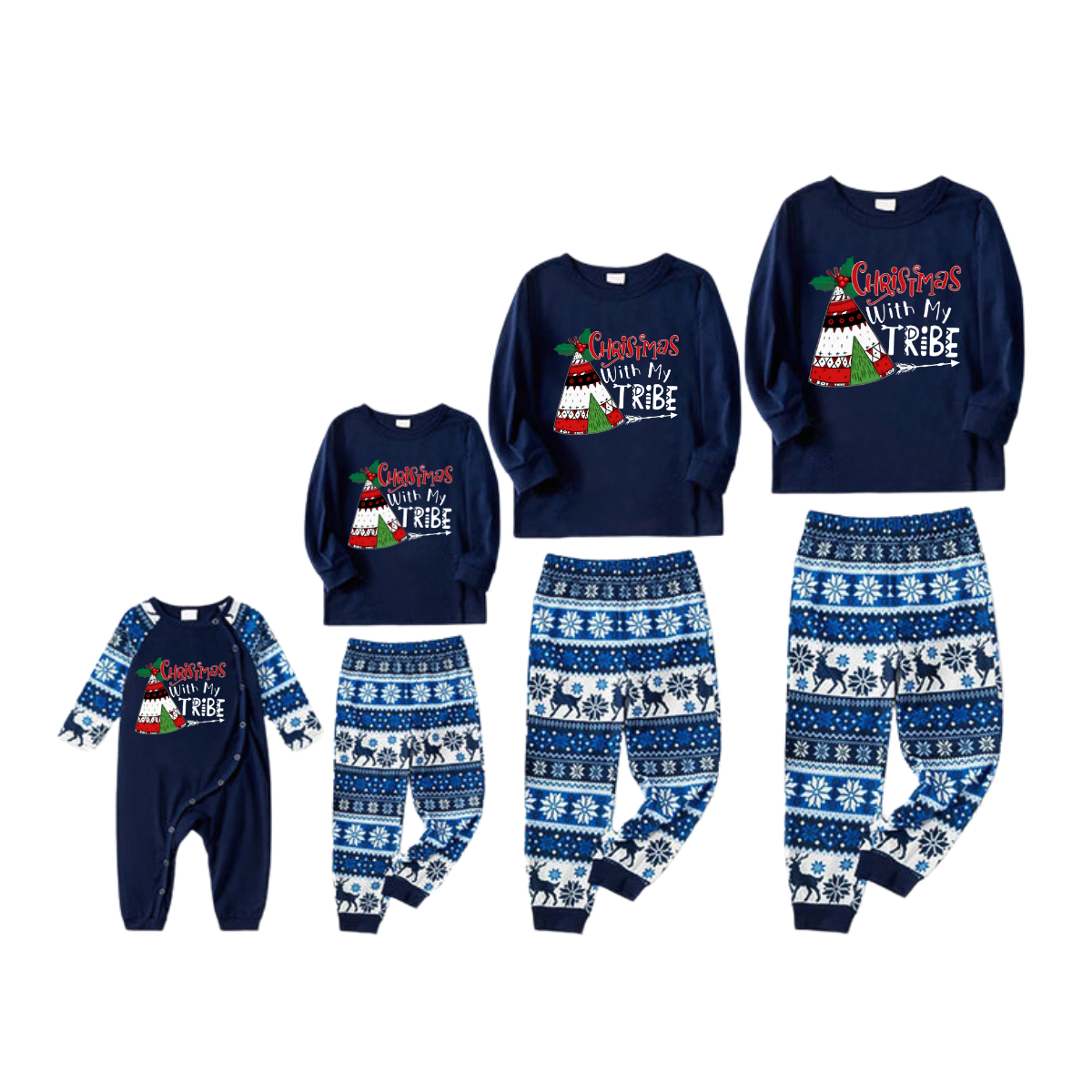 "Christmas With My Tribe" Pattern Ⅰ - Blue Family Christmas Matching Pajamas