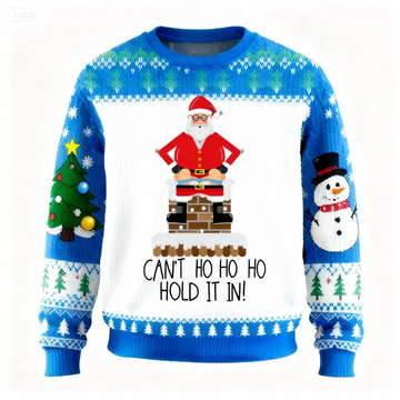 Festive Zany Santa Print Holiday Sweater - Ultimate Ugly Christmas Party Look