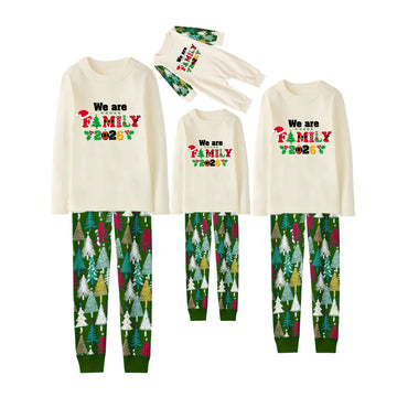 We Are Family 2026 Printed Beige Top And Green Pants Family Matching Christmas Pajamas Sets