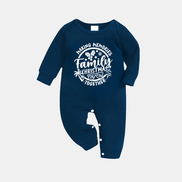 Christmas Make Memories Together 2026 Print Blue Long Sleeve Top With Blue&Green Plaid Family Matching Pajamas