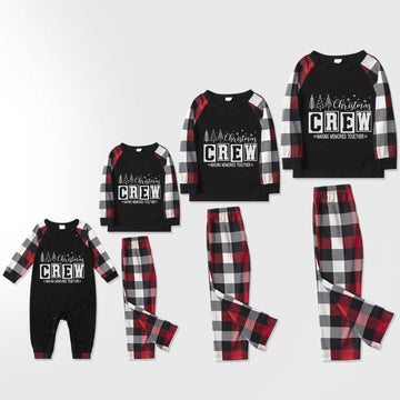 Christmas Family Matching Pajamas-Red and Gray Plaid Pjs set with “Christmas Crew Making Memories Together” Print