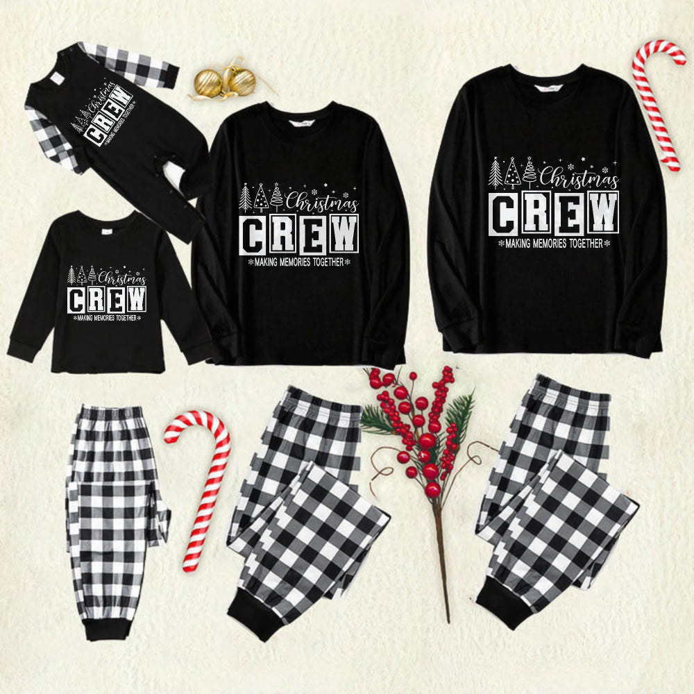 Black and White Plaid Christmas Pajamas Set With Christmas Tree and "Making Memories Together" Text Print