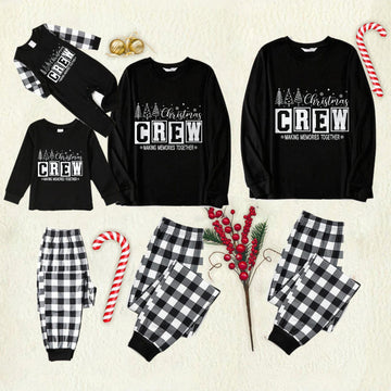 Black and White Plaid Christmas Pajamas Set With Christmas Tree and "Making Memories Together" Text Print