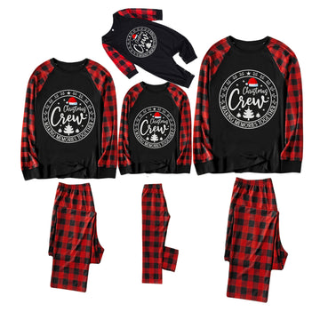 Red and Black Plaid Christmas Pajamas Set With Santa Hat and "Christmas Crew Making Memories Together" Print