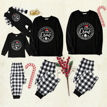 Black and White Plaid Christmas Pajamas Set With Santa Hat and "Making Memories Together" Text Print