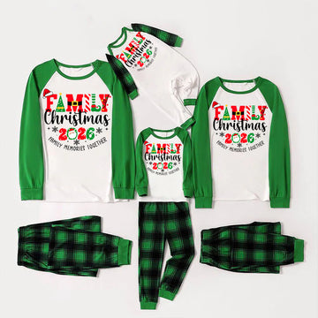 Family Christmas 2026 Family Memories Together Print Long Sleeve Top With Green & Black Plaid Christmas Family Matching Pajamas