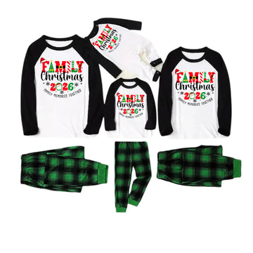 "Family Christmas 2026 Making Memories Together" Cute Christmas Elements Printed Green and Black Plaid Christmas Family Pajamas