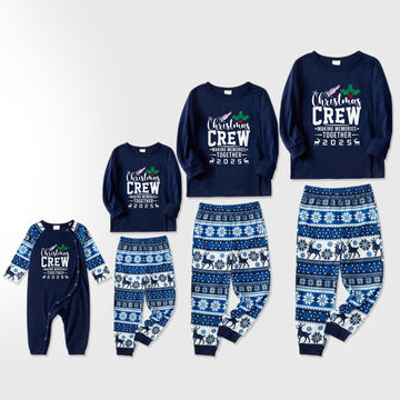 Joyful Blue Christmas Pajamas Set With "Christmas Crew Making Memories Together 2025" Print