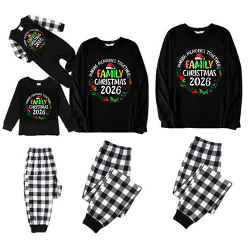"Family Christmas 2026 Making Memories Together" Text Print Black and White Plaid Family Matching Pajamas
