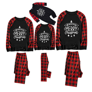 Red and Black Plaid Christmas Pajamas Set With Festive Holiday Slogans