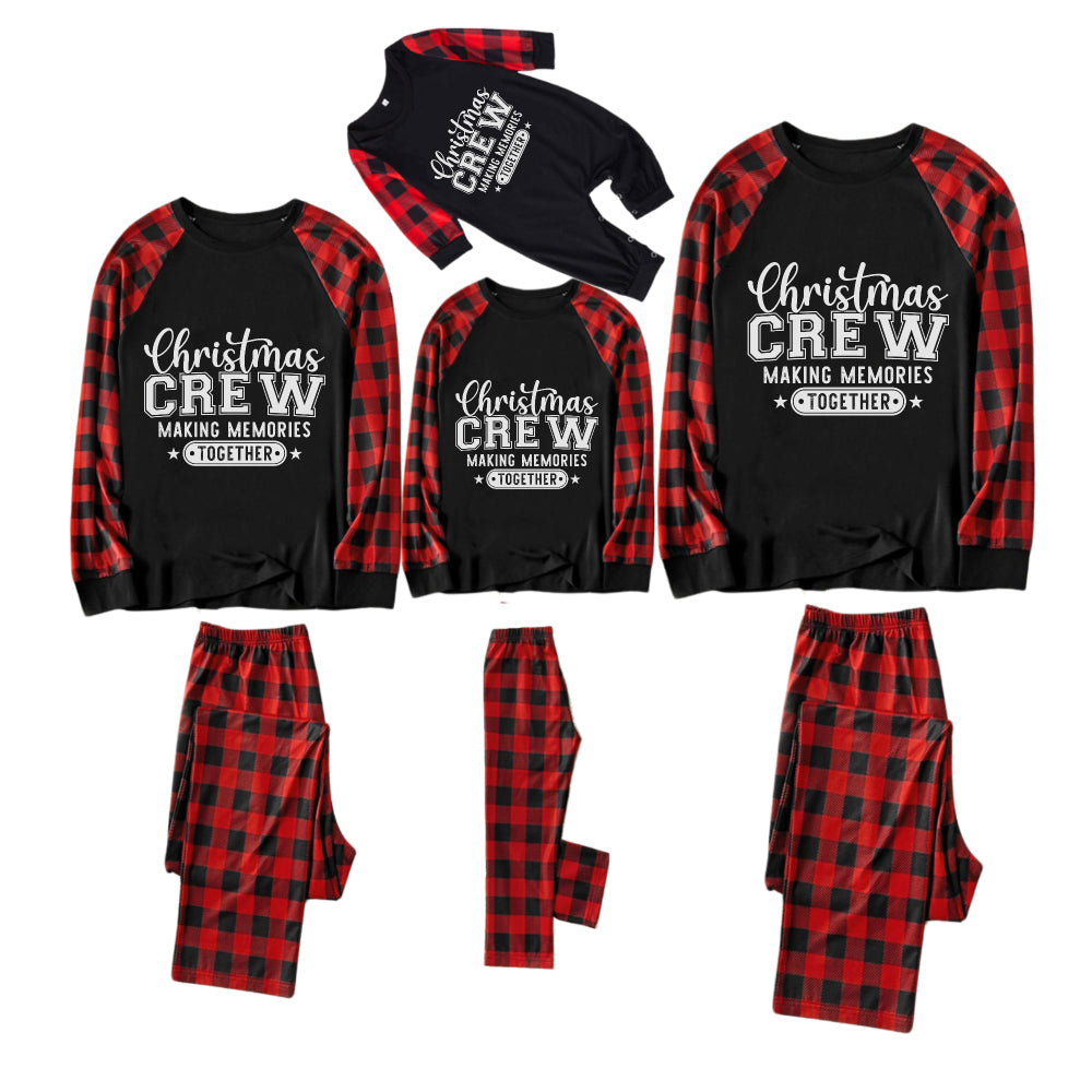 Red and Black Plaid Christmas Pajamas Set With Christmas Text Print