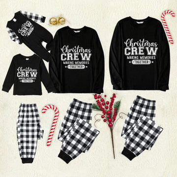 Black and White Plaid Christmas Pajamas Set With "Christmas Crew Making Memories Together" Black & White Text Print